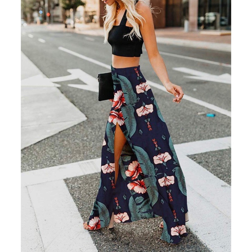 NEW High Waist Side Split Maxi Skirt